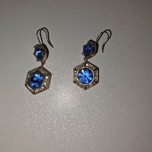 Dazzling Blue Crystal Hexagon Earrings